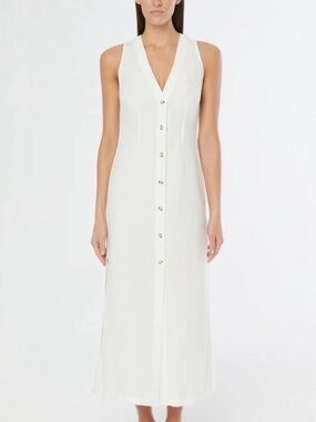 Onia White Sleeveless V-Neck Button-Front Maxi Dress